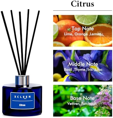 Xcleen Reed Diffusers for Bathroom, 6.7 oz(200ml) Citrus Scented Oil Diffuser with Fiber Sticks, Air Freshener for Bedroom, Office, Home Fragrance Decor (Pack of 2)