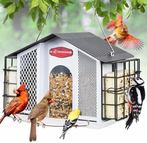 Kingsyard 4-in-1 4 Lbs Large Metal Bird Feeder for Outdoor Hanging