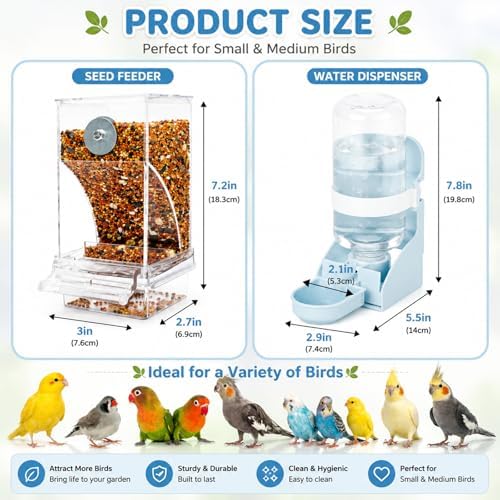 Rypet No-Mess Bird Feeder and Water Dispenser Set for Small Birds