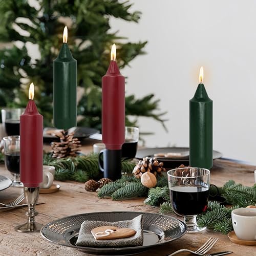 NJAO HOO Dark Green Short Taper Candle 5 Inch Christmas Candlesticks Unscented Dripless Tapered Candle Set for Home Decor Party Dinner Candles, 4 Pack