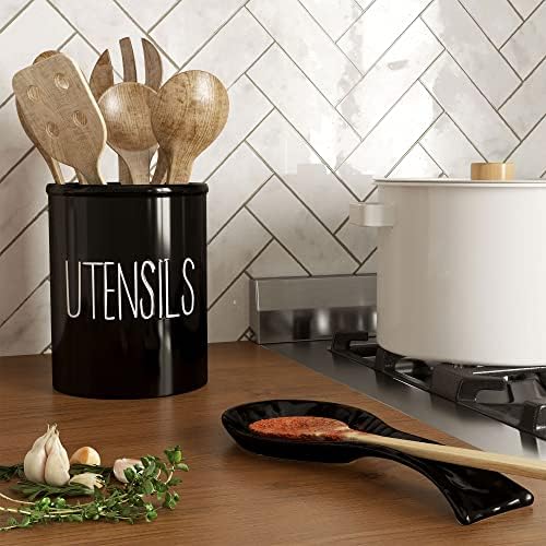Barnyard Designs Ceramic Farmhouse Kitchen Utensil Holder 7" (Black)