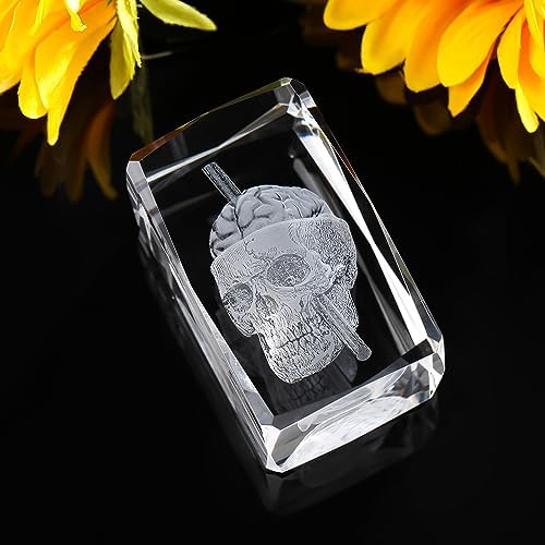 3D Crystal Skull Decor- Halloween Skull Light Witch Figurines Occult Medieval Goth Satanic Home Desk Glass Skull Decor Witchy Gifts Horror Lilith Statue