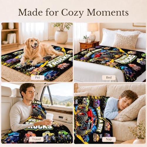Truck Blankets for Boys, Flannel Car Gifts for Kids Toddlers