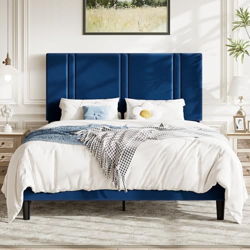 Allewie Queen Platform Bed Frame with Velvet Upholstered Headboard