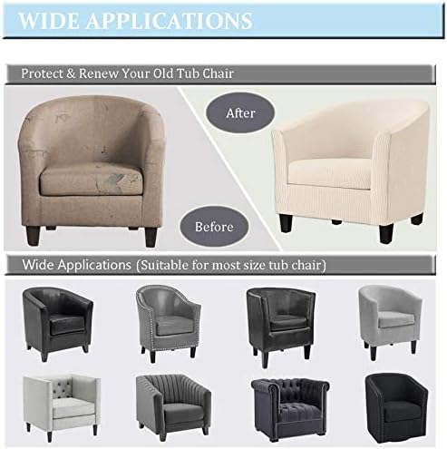 2 Piece Tub Chair Covers with Cushion Cover, Stretch Jacquard Furniture Cover,Armchair Protector Slipcover Removable Machine Washable (Beige Yellow)