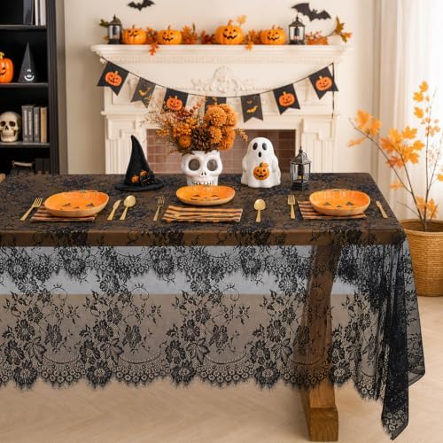 5 Pieces Black Lace Tablecloth 60x120 Inches Rectangle Boho Wedding Decor