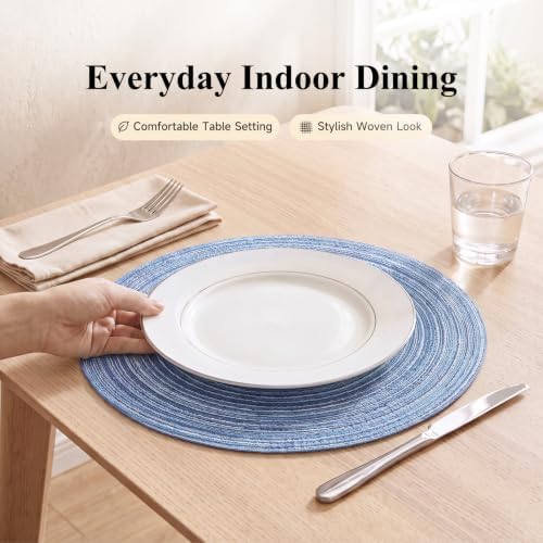 SHACOS Round Braided Placemats Set of 8 Circle Place Mats Cotton Polyester Kitchen Table Mats for Dining Table Wedding Party Decor (Blue Gray, 8)