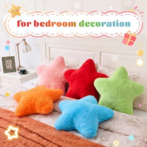 Soaoo 5 Pcs Star Fluffy Pillow Star Shape Pillow, Rainbow Mix
