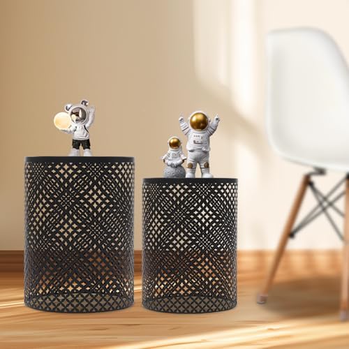 Metal Frame Accent Table,Cylindrical Outdoor Side Table,Decorative Garden Stool,Set of 2 Nesting Side Table,Modern Decorative Garden Stool for Patio Balconies Cafes Parks (2, Black)
