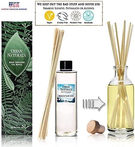 Urban Naturals Mountain Air Scented Oil Reed Diffuser Refill | Includes a Free Set of Reed Sticks! Fresh Herbs, Birch, Pear, Sage & Amber Fragrance Notes | 4 oz.