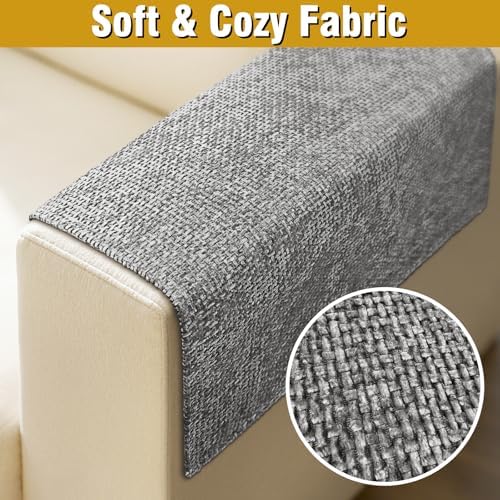 Couch Arm Covers, Sofa Arm Covers, Waterproof Armrest Cover for Sofa, Armchair, Loveseat, Non-Slip Recliner Arm Cover, Headrest Cover, Arm Chair Covers Set of 2 (Gray, 26"×26")