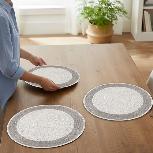 ALPHA Living HOME Beaded Placemats Set of 4 13 Inch Silver White Round Mats