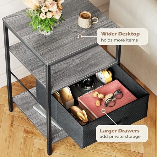 SUPERJARE Nightstand with Charging Station, USB-C Port, Bedside Table