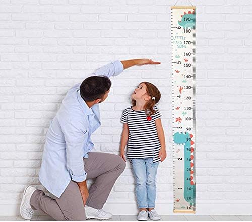 SUJAYU Growth Chart for Kids, Canvas Height Chart Ruler Removable Wood Hanging Wall Ruler Measurement Chart for Home Decoration (Dinosaur)