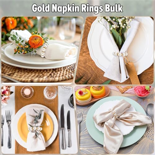 72Pcs Pearl Napkin Rings Imitation Pearl Ring Napkin Holder Delicate Gold Beaded Serviette Buckles for Wedding Christmas Dinner Banquet Decor Party Table Settings