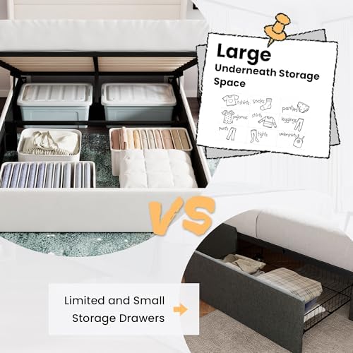 SHA CERLIN Full Size Lift Up Hydraulic Storage Bed Frame White