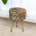 Leopard Print Round Ottoman 13"x13"x17" Faux Fur Entryway Bench Footrest Stool Accent Seating Cheetah Furry Ottoman Bedroom Vanity End of Bed for Bathroom Living Room Decor