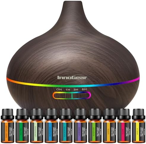 InnoGear 400ml Aromatherapy Essential Oil Diffuser 10 Oils Gift Set, Dark