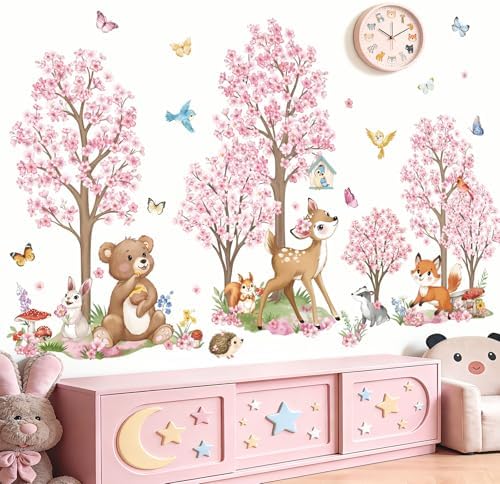 wondever Woodland Animal Wall Decals Flower Tree Bear Wall Stickers (XL)