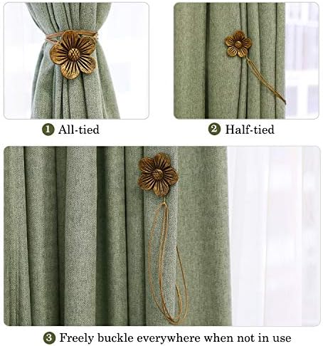Lewondr Magnetic Curtain Tiebacks, Flower Vintage Curtain Holdbacks, Coffee