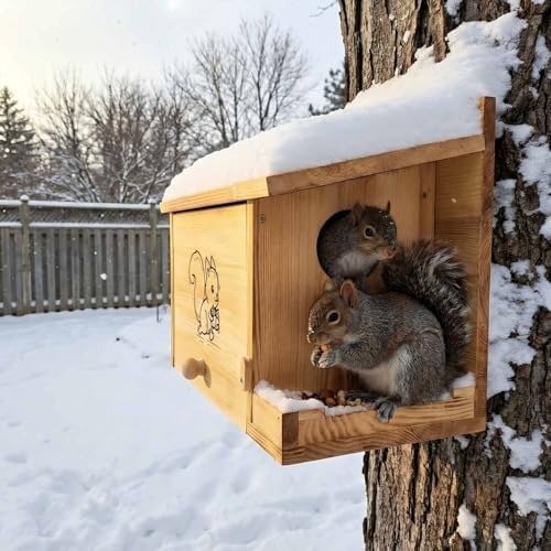 Extra Large Squirrel Houses for Outside 15.7" Outdoor Nest Box with Feeder