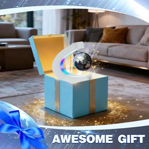 Magnetic Levitating Globe with LED Light, C Frame Floating World Globe Lamp, Cool Gadgets for Men Boys and Girls, Cool Stuff Tech Gifts for Office Bookshelf Home Desk Decor