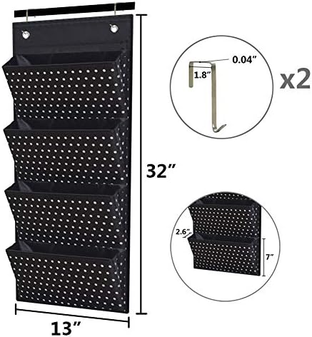 4 Pocket White Dots Wall Mount/Over Door File Hanging Storage Organizer - Office Supplies, School, Classroom, Office or Home Use