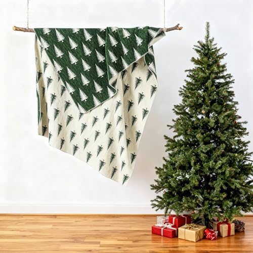 Hahafelt Green Christmas Tree Chenille Throw Blanket 50x60 Soft Couch