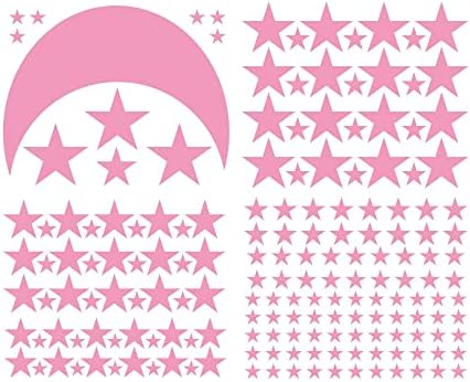 Moon and Stars Wall Decal Vinyl Sticker for Kids Boy Girls Baby Room Decoration Good Night Nursery Wall Decor Home House Bedroom Design YMX16 (Soft Pink)