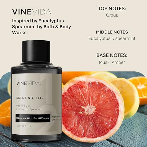 VINEVIDA [4 Fl Oz] Scent NO. 1112 Fragrance Oil for Cold Air Diffusers, Aromatic Notes of Amber Citrus Spearmint, Essential Oils for Diffuser Oil Refill & Air Freshener Room Spray