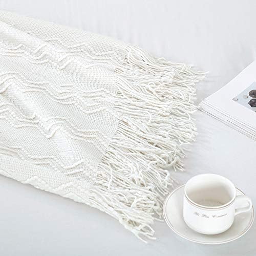 BOURINA Off White Throw Blanket 60x80Inch Boho Knit Soft Throw Sofa Blanket