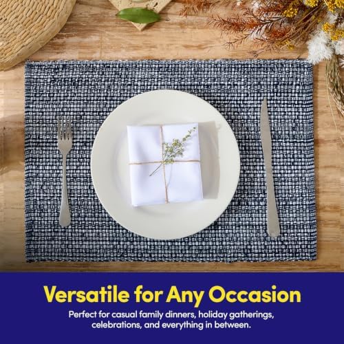 Sweet Home Collection 100% Cotton Placemats for Dining Room Rectangle Two Tone Woven Fabric 13" x 19" Soft Durable Table Mat Set, Set of 4, Navy