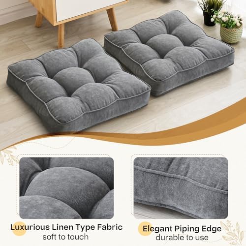 MIDDLE ONE Floor Pillow Set of 2, Memory Foam Cushion 22x22 – Square, Grey