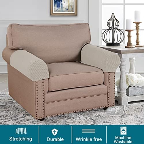 Turquoize Stretch Armrest Covers for Chairs and Sofas Couch Arm Covers for Sofa Spandex Jacquard Armrest Cover Anti-Slip Furniture Protector Armchair Slipcovers for Recliner Set of 2, Island Fossi