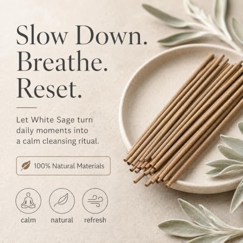 Kyoto White Sage Incense Sticks - Japanese Aroma, Ideal for Relaxation & Meditation, Approx. 60 Sticks (0.044 Pounds) - Premium Quality Incense for Spiritual & Home Use Nagomikobo