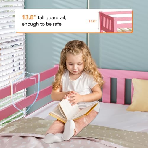 JOYMOR Low Loft Bed Twin Size with Stairs, Wooden Loft Bed for Kids, Junior，Young Teens，Pine Wood Twin Bed Frame, Space-Saving Design, No Box Spring Needed, Pink