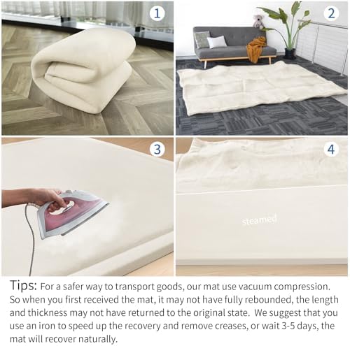 Baby Play Mat for Floor,1.3" Thick Memory foam Tummy Time Mat for Toddlers,Infants,kids,Water-Repellent Soft Nursery Rug,Extra Large Non Slip for Crawling&Yoga,Tatami Style for Living Room(Cream)