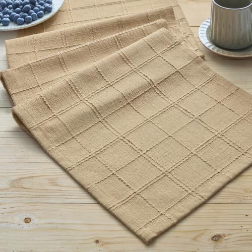 ZeeMart Linen Checked Farmhouse Table Runner, 13x48 Inches Camel