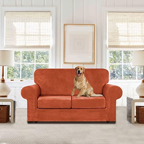WEERRW Velvet Stretch 3 Pieces Couch Cover for Sofa Washable, Pumpkin