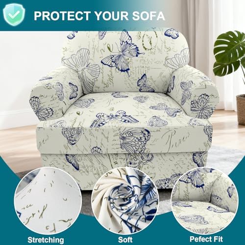 NILUOH 2-Piece T-Cushion Armchair Slipcover, Stretch Chair Cover with Separate Seat Cushion Cover, Soft Washable Furniture Protector for Living Room