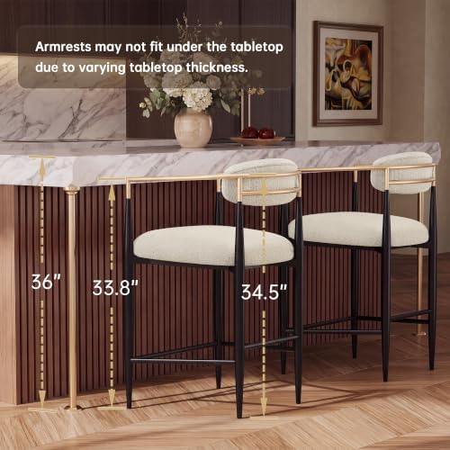 Morden Fort Counter Height Bar Stools Set of 4 with Gold Arms, Cream Boucle