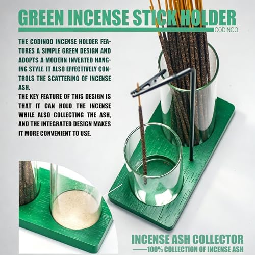 2 in 1 Incense Holder for Sticks Incense Burner Holder with Storage,Glass Upside Down Incense Holder for Sticks with Glass Ash Catcher for Meditation Yoga Spa Room Home Decor[Green]