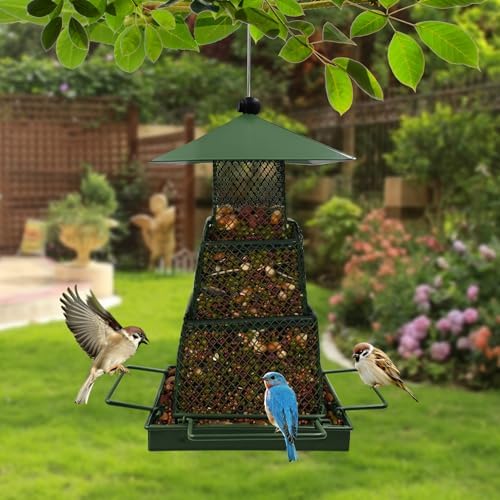 Metal Hanging Bird Feeder with 360° Mesh and 4 Perches