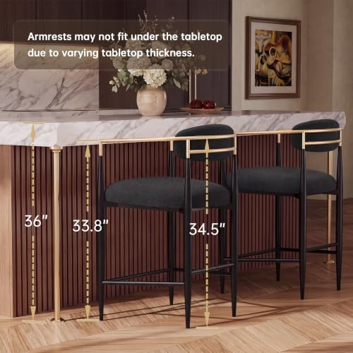 Morden Fort Counter Height Bar Stools Set of 4 with Gold Arms, Black Boucle