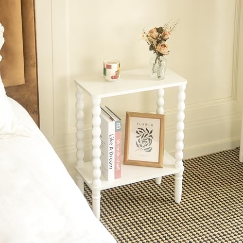 Fultyle White Narrow Side Table, Small End Table with Shelf, Bedside Table