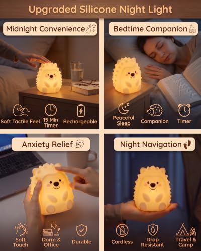 Hedgehog Night Light, Touch/Remote Lamp with 15/30/60 Min Timer
