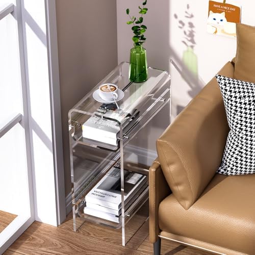 Clear Acrylic Side Table, Narrow Nightstand Bedside Table for Bedroom, Skinny Small End Table (Clear, 8.7'' x 15.7'' x 21.7")