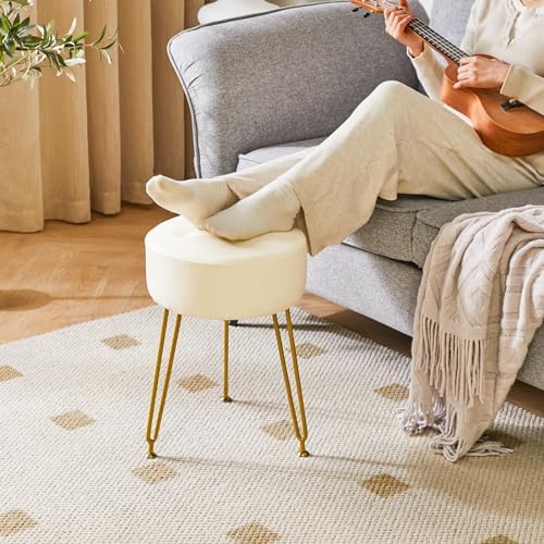 IBUYKE Makeup Vanity Stool, Faux Leather Round Footrest Chair, White LG-31W