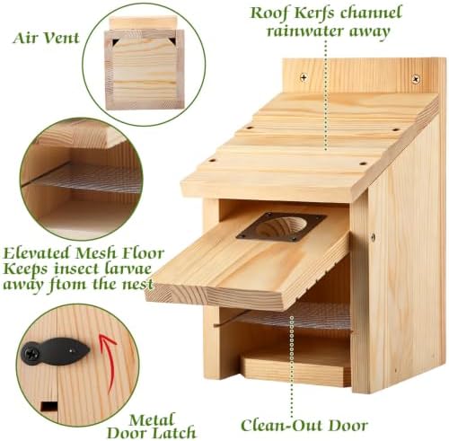Dreyoo 4 Pack Bluebird Houses for Outside with Metal Predator Guard, 1-1/2" Entrance Hole Wooden Blue Bird Houses for Outdoors, Bluebird Nesting Box(Wood)