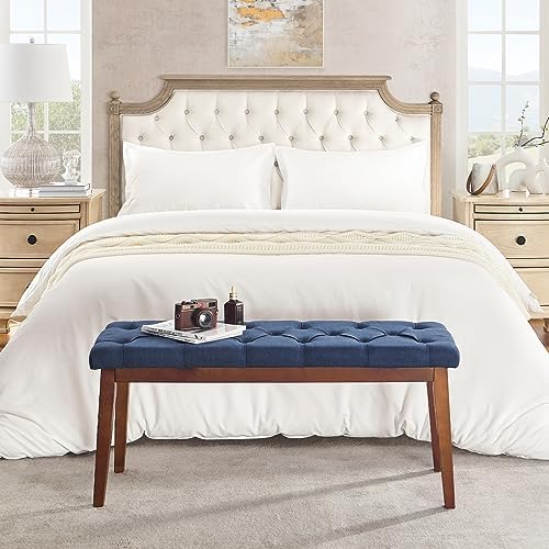 kinmars Tufted Entryway Bench for Bedroom End of Bed, 42.5", Blue